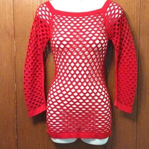 FISHNET SQUARED COLLAR STRETCHY LONGSLEEVE T-SHIRT size OS fits most